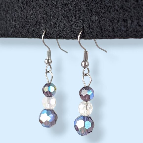 Dangling Faceted AB Stone Earrings - Picture 3 of 4